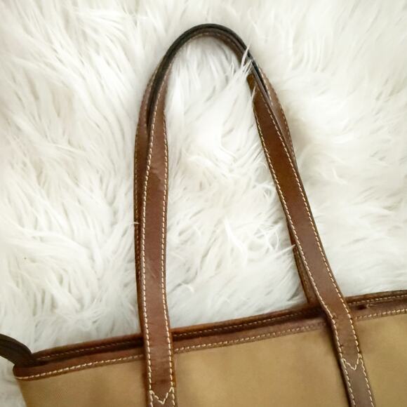 HUNTING WORLD | Canvas Leather Tote Bag Zipper Top Taupe Tan Brown Trapeze - Picture 3 of 8